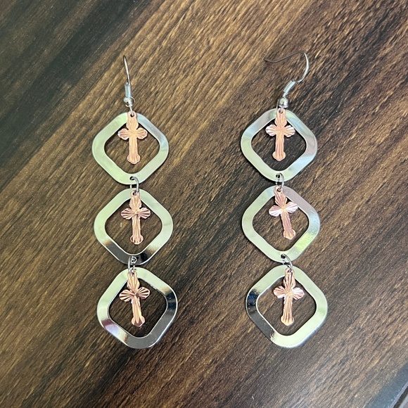 Two-Tone Multi Cross Dangle Earrings - Picture 1 of 3